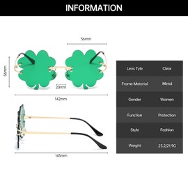 YAMEIZE St. Patrick's Day Green Four Leaf Ireland Sunglasses Leprechaun Costume Glasses Metal Frame Women Men Party, A3#green (2pack)