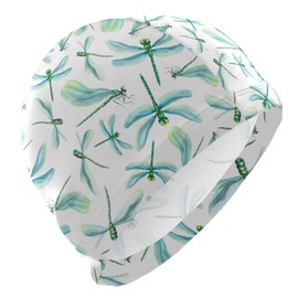 Dallonan Swimming Cap Unisex Adult Swim Cap Blue Dragonflies Polyester