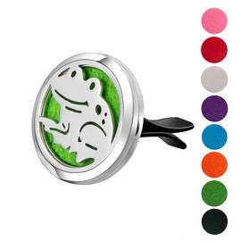 Wild Essentials Happy Frog Essential Oil Car Vent Diffuser, Stainless Steel Locket Pendant with 8 Color Refill Pads, Customizable Color Changing Air Freshener for Aromatherapy
