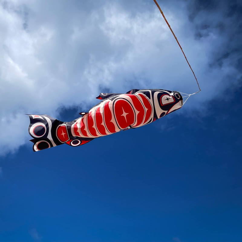 In the Breeze 5120 — Salmon Totem Fish Windsock-Hanging Outdoor