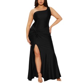 TDiooCor Women's One Shoulder Dresses Sleeveless Cocktail Bodycon Formal Party Long Evening Dress Black S-XXL