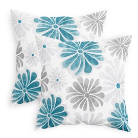 CaliTime Throw Pillow Cases Pack of 2 Cozy Fleece Two-Tone Blooming Flowers Decorative Cushion Covers for Couch Bed Sofa Farmhouse Decoration 18 X 18 Inches Teal Dark Grey