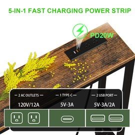 FLORIHOMA 78.7" Behind Couch Table with Fast Charging Station, 7.1" Narrow Skinny Sofa Table with 2 Power Outlets, 2 USB-A, USB-C for Console Entryway, Rustic Brown