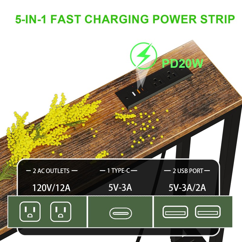 FLORIHOMA 78.7" Behind Couch Table with Fast Charging Station, 7.1"