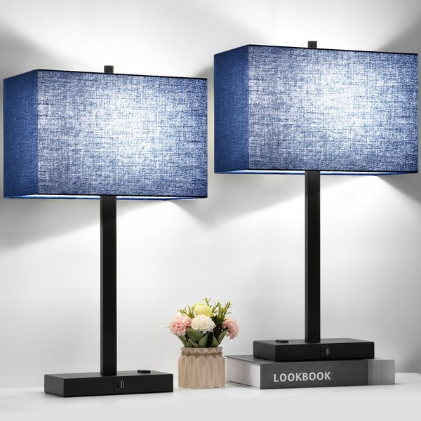 Lynnoland 21" Set of 2 Bedside lamp with USB A+C