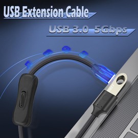 BENACES USB On/Off Switch Power Cable, 5Gbps USB 3.0 Extension Cable, 1FT Type A Male to Female Charger Cord, Support Both Data & Power, Suitable for LED Lamps, Laptops & Other Low-Power Appliances