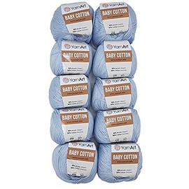 YarnArt Baby Cotton Knitting Wool with 50% Cotton, 500 g Wool Plain (Grey Blue 450), Pack of 10 x 50 g