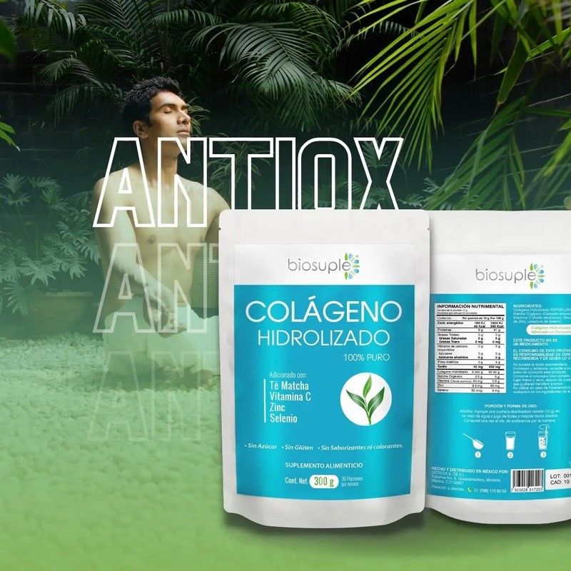 Biosuple Colágeno Hidrolizado Sin Sabor 300g Té Matcha Vitamina C