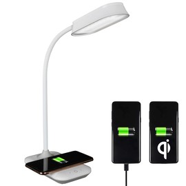 OttLite Achieve LED Sanitizing Desk Lamp Wireless Charging and USB Charging - Touch Activated, Flexible Neck, Modern Light for Reading, Crafting & Office Desktop