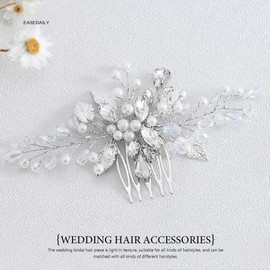 Easedaily Crystal Bride Wedding Hair Comb Silver Leaf Bridal Hair Piece Pearl Hair Accessories for Women and Girls