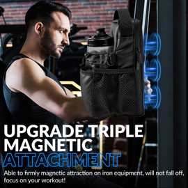 WOTOW Magnetic Gym Bag Water Bottle Holder, Waterproof Zippered Magnetic Bag with Multiple Pockets and Adjustable Shoulder Strap Gym Accessories Organizer for Men and Women Hiking Sports Travel