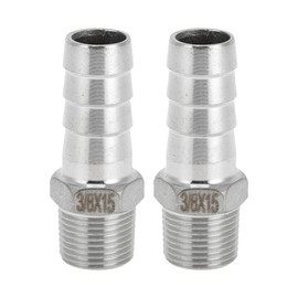 INFINAUTO Stainless Steel Barb Fittings, 19/32" Barb 3/8 BSPT Male Hose Barb Tubing Connector for Air Water Oil Gas Fuel, 2 Pcs