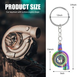 ZNDAW Turbo Keychain, Creative Metal Spinning Turbocharger Key Fob Ring, Mini Turbo Turbine Car Part Key Chain Keyring (Colorful)