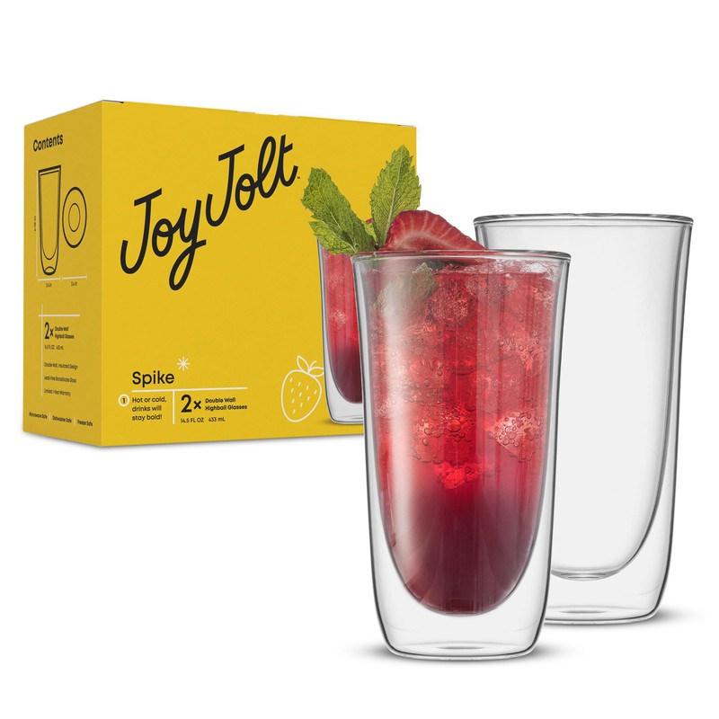 JoyJolt Spike Double Wall Glasses, Cocktail Beer Drinkware Glass Set