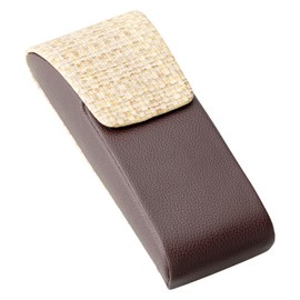 meigan 2578-02 Glasses Case, Semi-Hard Case, Vertical, Slim, Stylish, Faux Leather, Rattan Design, Brown