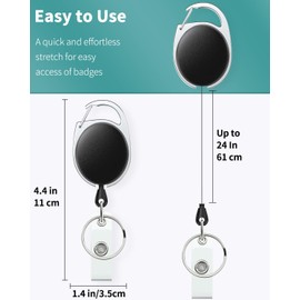 Pawfly 2 Pack Retractable Badge Reel for Badge Holder Heavy Duty Retractable Keychain Strong ABS Casing with Stainless Steel Spring Coil 24 Inch Nylon Rope Carabiner Clip and Key Ring