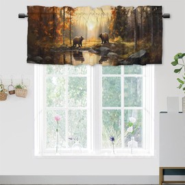 Dabuniu Rustic Cabin Bear Rod Pocket Valances for Kitchen Woodland Hunting Country Wildlife Animals Window Treatment for Living Room Bedroom Bathroom 54 by 18 in, 2 Panel
