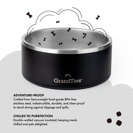 GrandTies Stainless Steel Dog Bowl | Engraved Reusable BPA-Free Insulated Cat & Dog Bowls | Large Heavy Duty Non Skid Spill Proof Dog Bowl | Outdoor Dog Water Bowl (64oz, Midnight Black)