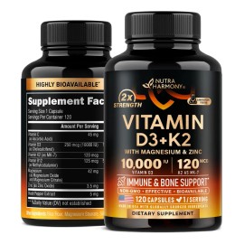 Nutraharmony Vitamina D3 10000 Iu K2 Mk-7 120 Cpsulas                                                                                                 