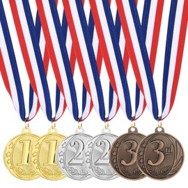 MECCANIXITY Gold Silver Bronze Award Medals 2 Inch, 1st 2ed 3rd Place Metal Winner Medals with Neck Ribbon for Team Sports Games Party Favors 6 Pieces