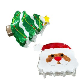 E EMZHOLE 2 PCS Christmas Hair Clips for Women Girls Christmas Tree Snowman Santa Christmas Hair Accessories Xmas Cosplay Party Theme Styling Hair Claw Clips Red Green Christmas Claw Hair Clips (A)