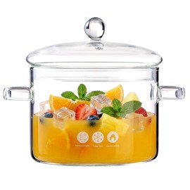 jjojcll 1900ml/67oz Glass Simmer Pot for Stove Top – Clear Glass Cooking Pot, Heat-Resistant Borosilicate Glass Saucepan for Noodles, Soup, Cereals, and Stovetop Cooking
