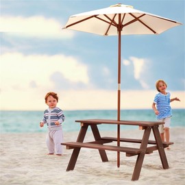 Pemberly Row Outdoor Picnic Table Bench with Folding Umbrella 4 Seat
