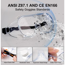 CENSGO Safety Goggles ANSI Z87.1, Anti-fog Protective Lab Goggles, Chemistry Eye Protection Goggles 2 Pack