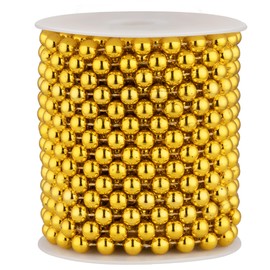 8mm Pearl Garland, 33 Feet Faux Pearl Garland Spool Roll for Wedding Centerpiece Backdrop Christmas Tree and Flowers Decoration DIY Craft (Gold)