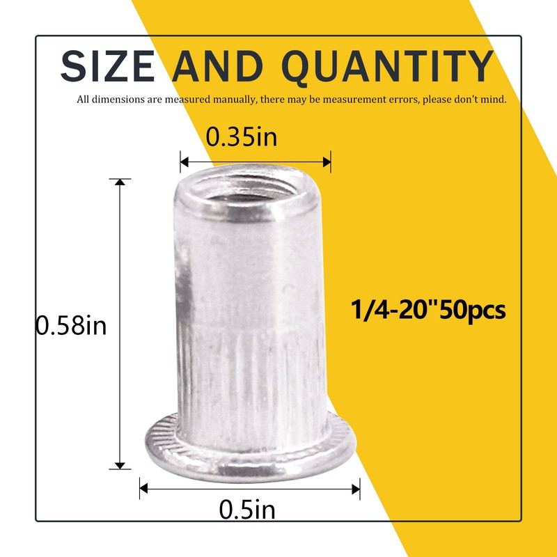 Rustark 50 Pcs 1/4-20'' UNC 304 Stainless Steel Rivet Nuts