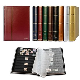 Prophila Collection 64 Black Pages Stamp Album Insert Book Padded Red Cover, Stamp Collecting Supplies for Stamp Collector