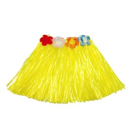 LKQBBSZ Grass Skirt Hawaiian Luau Hula Skirts Party Decorations Favors Supplies Grass Skirts for Kids Elastic Hibiscus Flowers Tropical Skirt (Yellow)