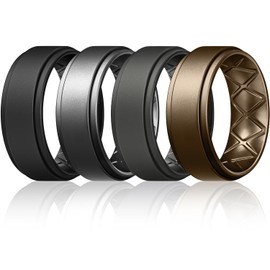 Egnaro Silicone Wedding Rings Mens, Inner Arc Breathable Design Silicone Rings for Men, 7 Rings / 4 Rings / 1 Ring Step Edge Rubber Wedding Engagement Bands Comfort for Workout, 8mm Wide-2mm Thick