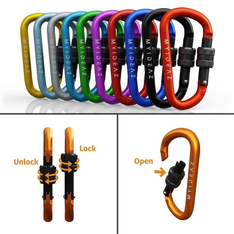 MyIdeaz Carabiner with spring-loaded gate, D shape carabiner set, 80