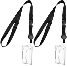 Gecko Travel Tech Retractable Lanyard - Premium Single Adjustable ID Badge Holder - Soft Nylon, Quick Release, OSHA Compliant (2 Pack - Black)