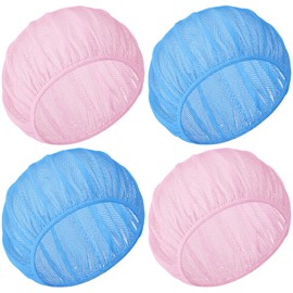 Chuarry 4 Pcs Mesh Sleep Bonnet for Sleeping Night Curly Hair Nets Sleep Caps for Women(Pink, Lake Blue)