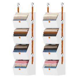 DIMJ Hanging Closet Organizer - 4 Tier Collapsible Hanging Shelves with Hooks Zipper, Fabric Clothes Organizer, Space-Saving Storage Bin Basket for RV, Bedroom, Laundry Organization
