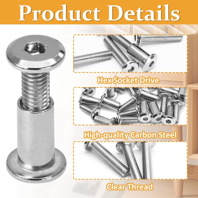 Biaungdo 15 Sets M6x20mm Hex Drive Socket Cap Bolt, Silver