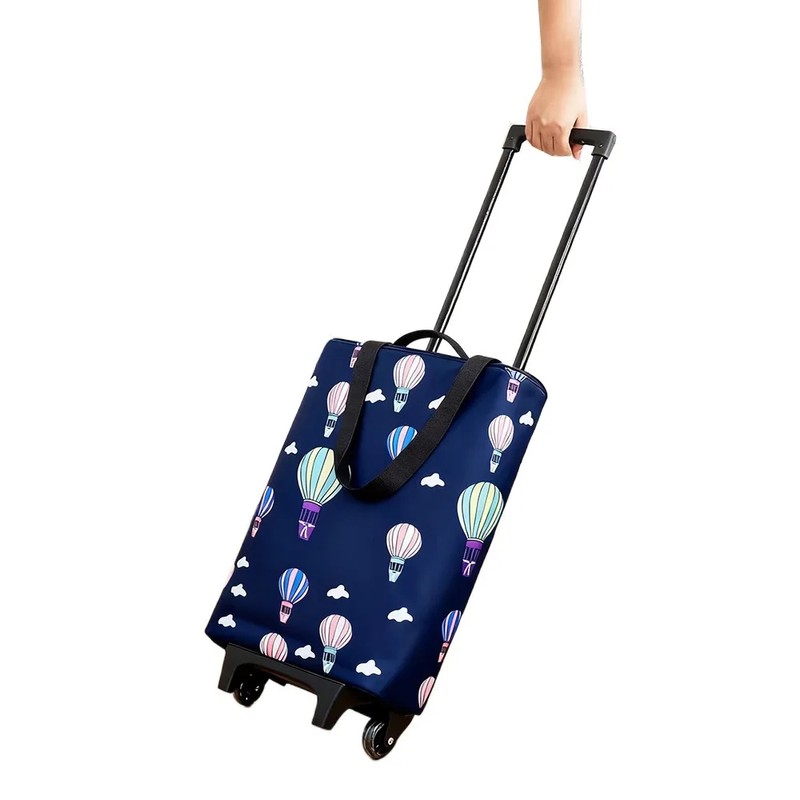Foldable Shopping Cart Bag with Wheels and Retractable Handle for