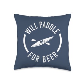 Will Paddle For Beer Kayaking Throw Pillow