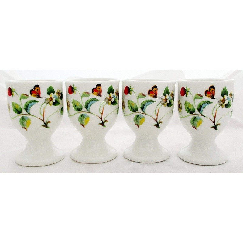 Strawberries & Butterflies Eggcups Set of 6 Bone China Strawberries