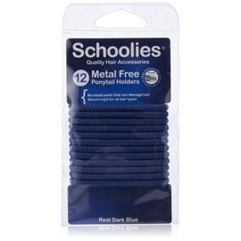 Schoolies Hair Accessories Metal Free Ponytail Holders 12 Pieces, Real Dark Blue