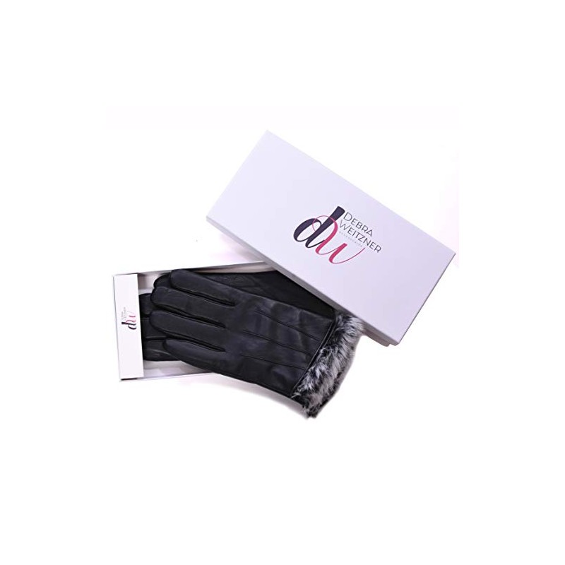 Debra Weitzner Mens Leather Gloves Black Touchscreen Gloves Rabbit Fur