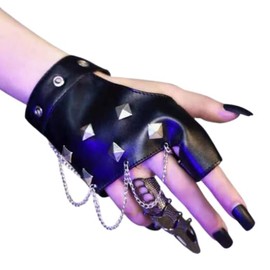 Decorative Women's Fingerless Gloves, Fingerless Gloves, Studded Chain, Rock, Gothic Lolitor, Rock Musician, Cosplay, Events, Costume, Black