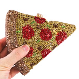 Usuisy Novelty 3D Pizza Shape Women Crystal Clutch Evening Bag Party Prom Dinner Rhinestone Clutch Purses and Handbags,Mini, Multi 1, Mini