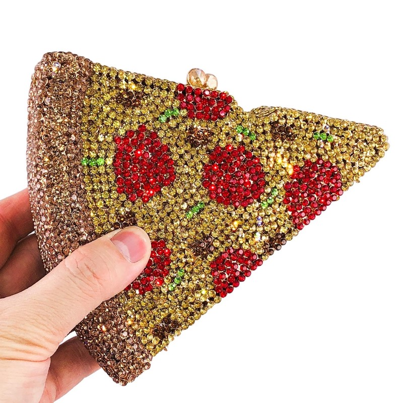 Usuisy Novelty 3D Pizza Shape Women Crystal Clutch Evening Bag