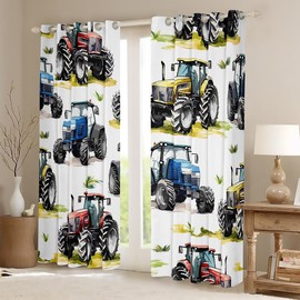 jejeloiu Tractors Darkening Drapes (2 Panels, 52 x 84 Inch) Boys Cartoon Farm Truck Curtains for Bedroom Living Room Construction Cars 30%-50% Blackout Curtains Cartoon Car Window Treatments