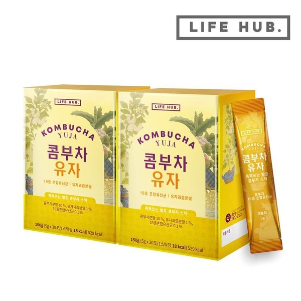 Life Herb Kombucha Yuzu 2 sets (5g x 60 packs), single option / 라이프허브 콤부차 유자 2세트(5g x 60포), 단일옵션