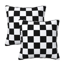 Tebjh Checkered Pillow Covers 18x18 in Couch Black and White Plaid Pillow Case Sets of 2 Modern Decorative Square Throw Pillows for Home Living Room Bedroom Bed Cushion Outdoor