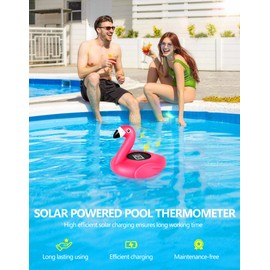 FirstE 2026 Upgrade Solar Digital Pool Thermometer Come with Rope | Backlit LCD Display for Easy Read | Flamingo Pool Temperature Thermometer Floating Design | Ultra-accurate Temperature Gauge for Spa